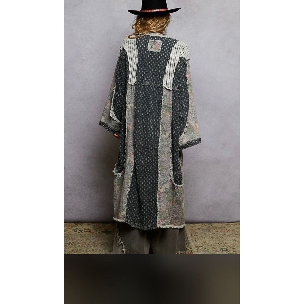 POL Charcoal Eyelet Floral Patchwork Lace Long Jacket PTP: 25 - Picture 3 of 3